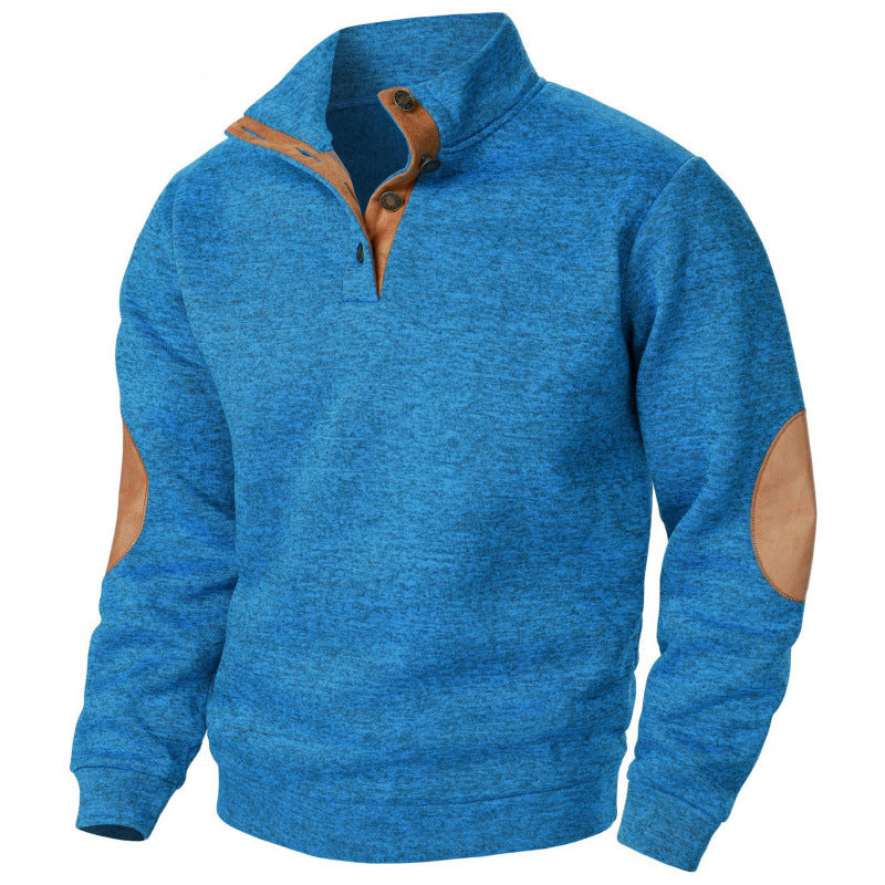 Thaddeus | Mens Knitted Cardigan Stand Collar Casual Shirt - Blue
