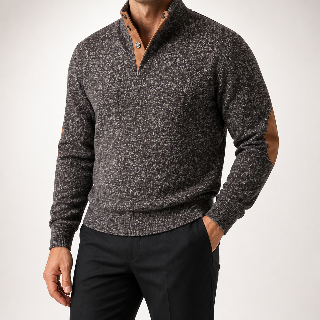Thaddeus | Mens Knitted Cardigan Stand Collar Casual Shirt, Brown