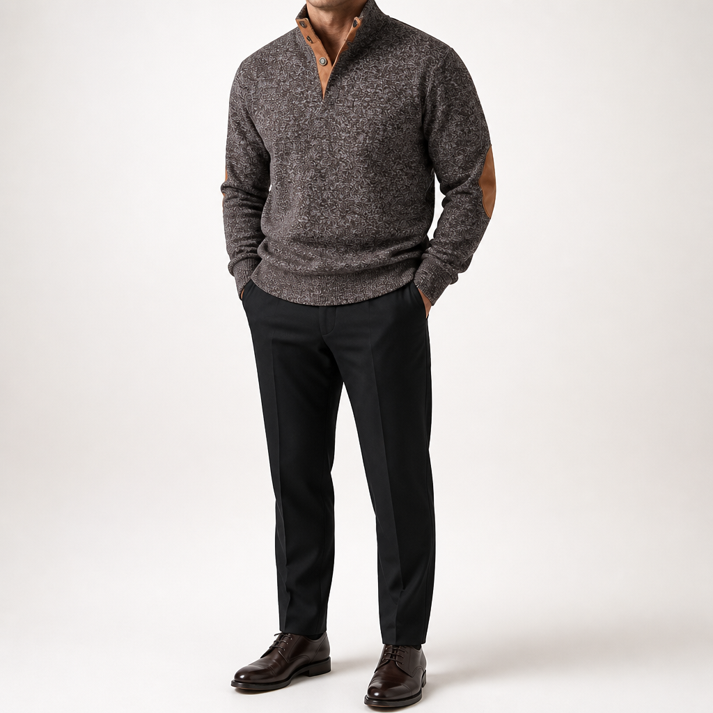 Thaddeus | Mens Knitted Cardigan Stand Collar Casual Shirt, Brown