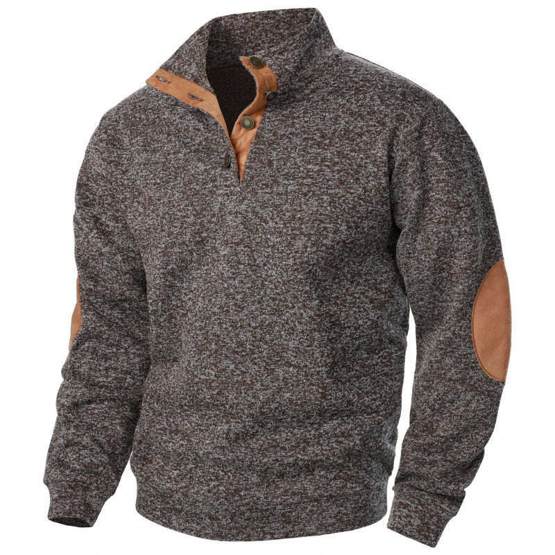 Thaddeus | Mens Knitted Cardigan Stand Collar Casual Shirt - Brown