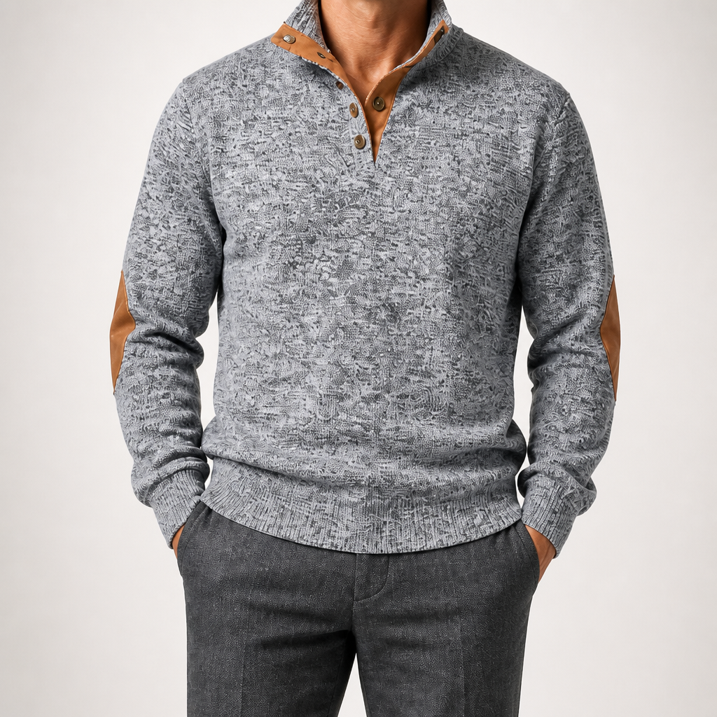 Thaddeus | Mens Knitted Cardigan Stand Collar Casual Shirt, Light Grey