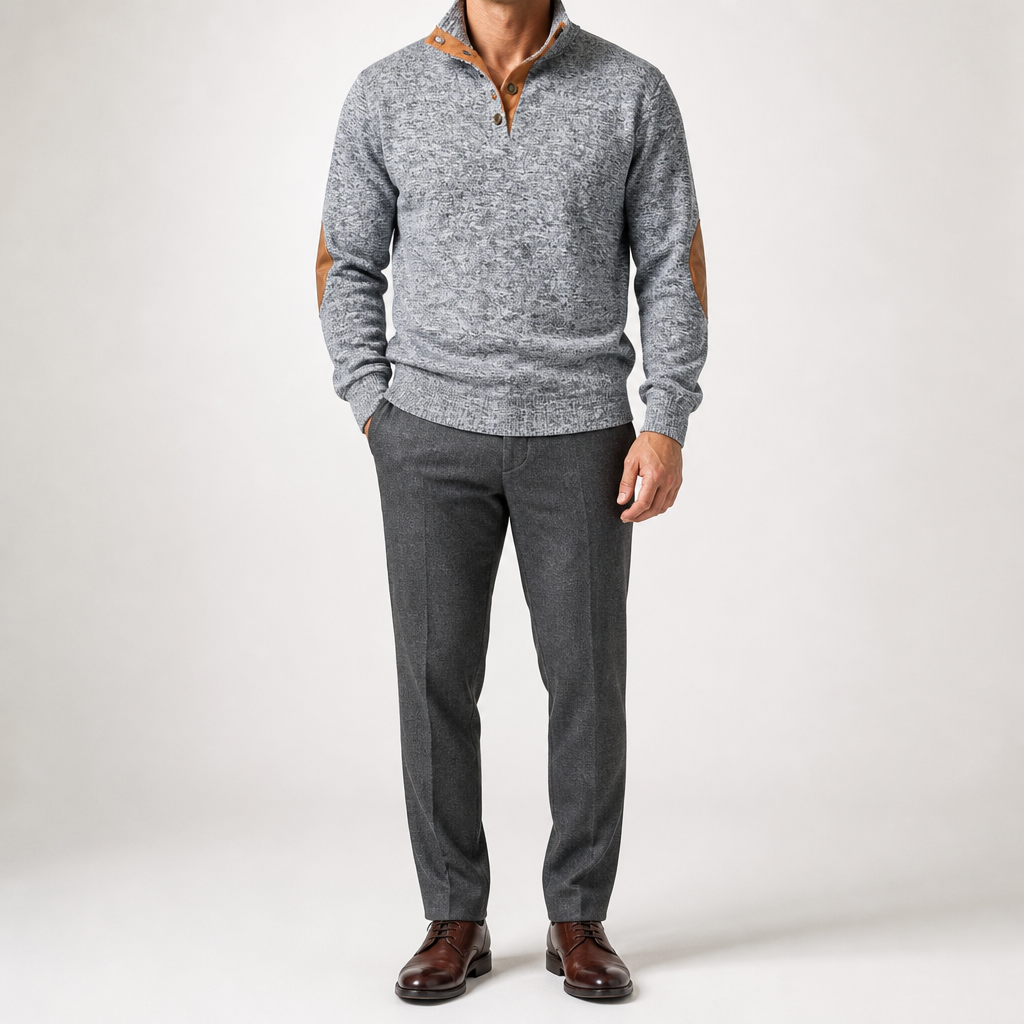 Thaddeus | Mens Knitted Cardigan Stand Collar Casual Shirt, Light Grey