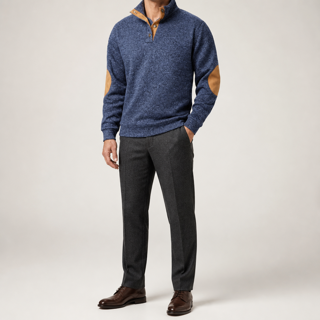 Thaddeus | Mens Knitted Cardigan Stand Collar Casual Shirt, Navy