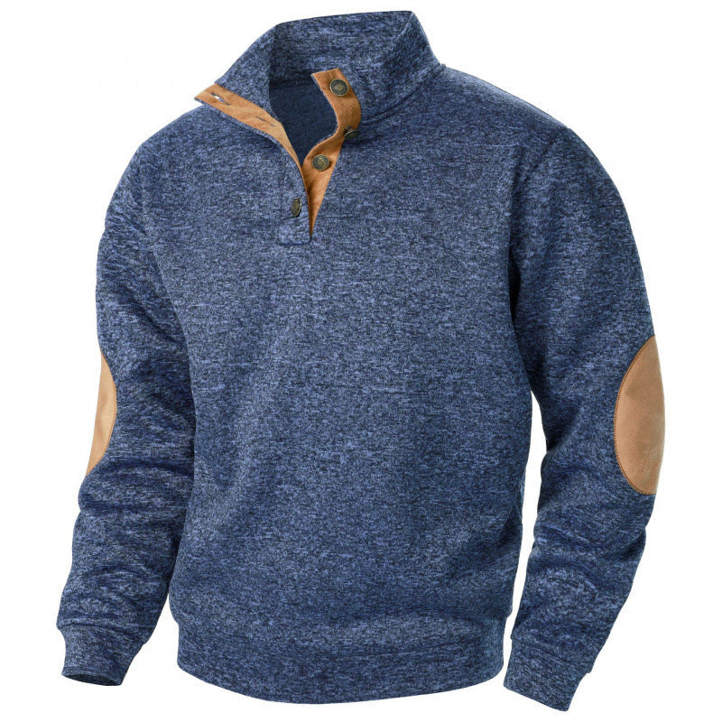 Thaddeus | Mens Knitted Cardigan Stand Collar Casual Shirt - Navy