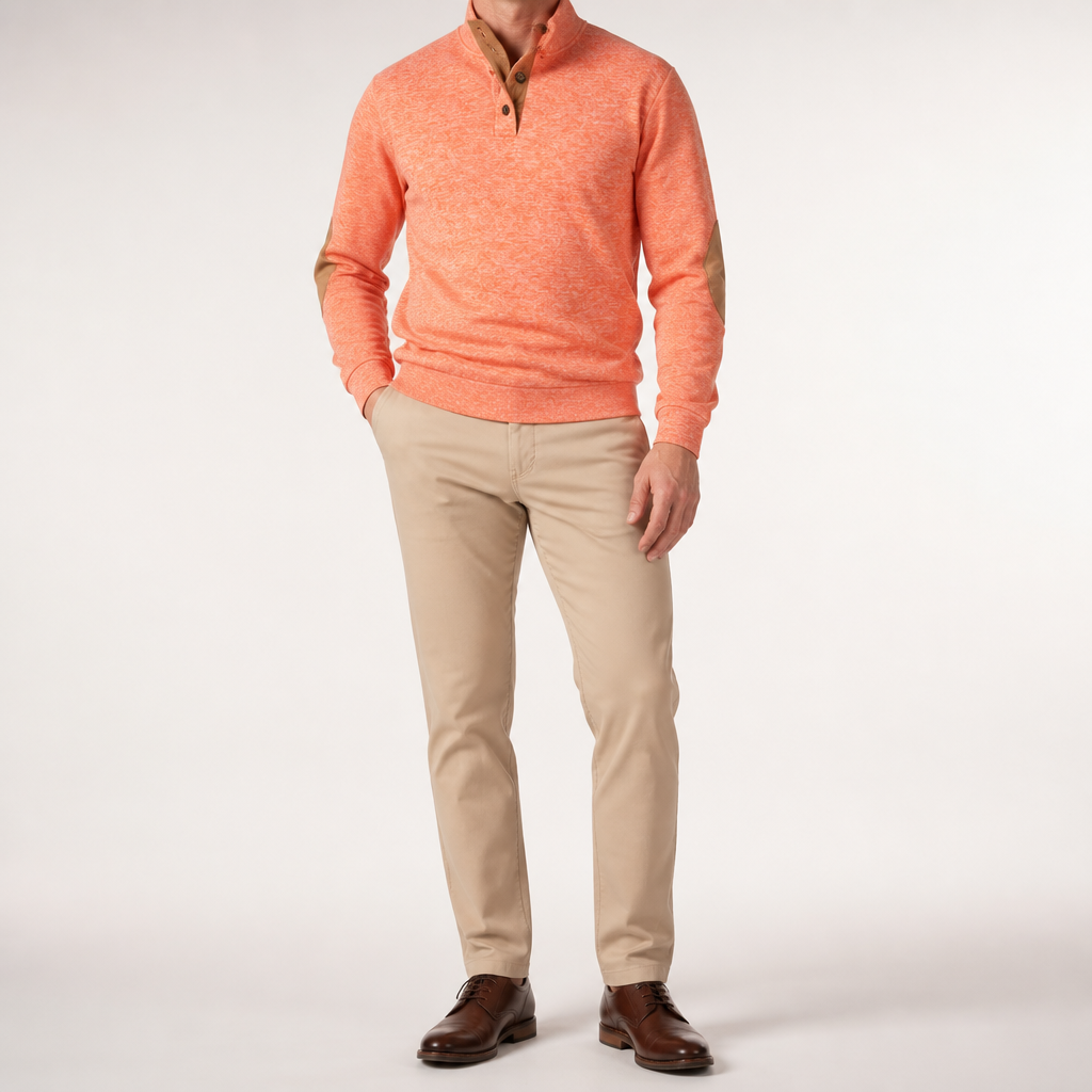 Thaddeus | Mens Knitted Cardigan Stand Collar Casual Shirt, Orange