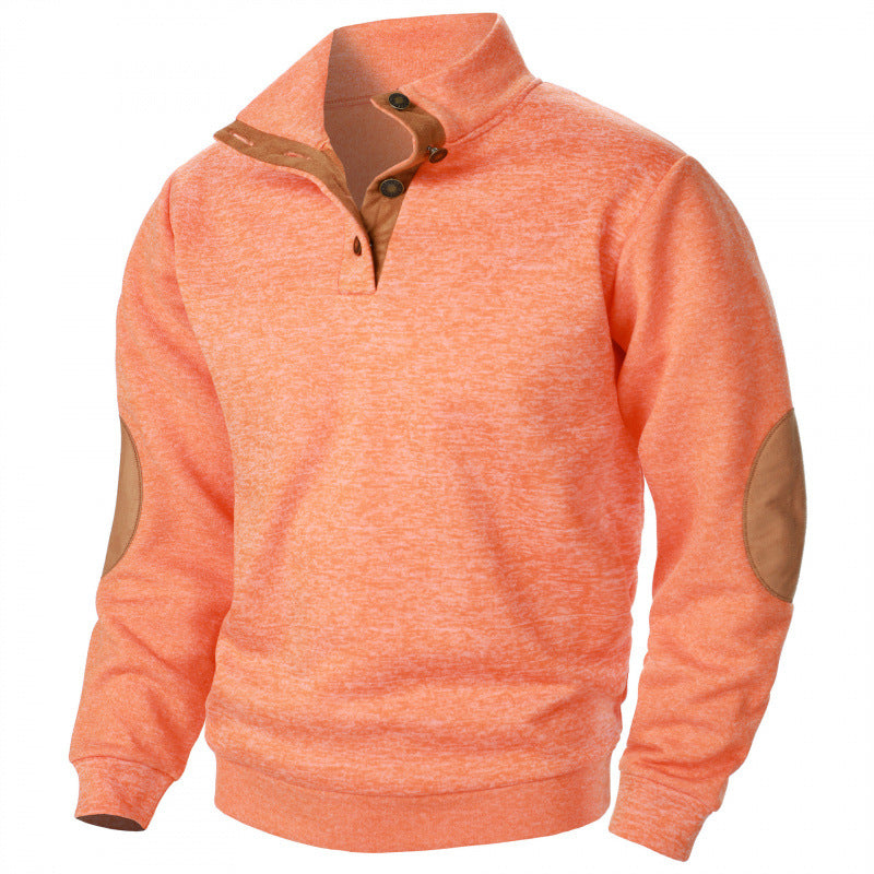 Thaddeus | Mens Knitted Cardigan Stand Collar Casual Shirt - Orange