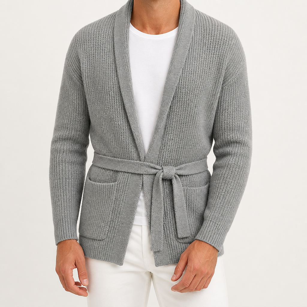 Thaddeus | Mens Knitted Button Casual Warm Jumper Cardigan, Grey