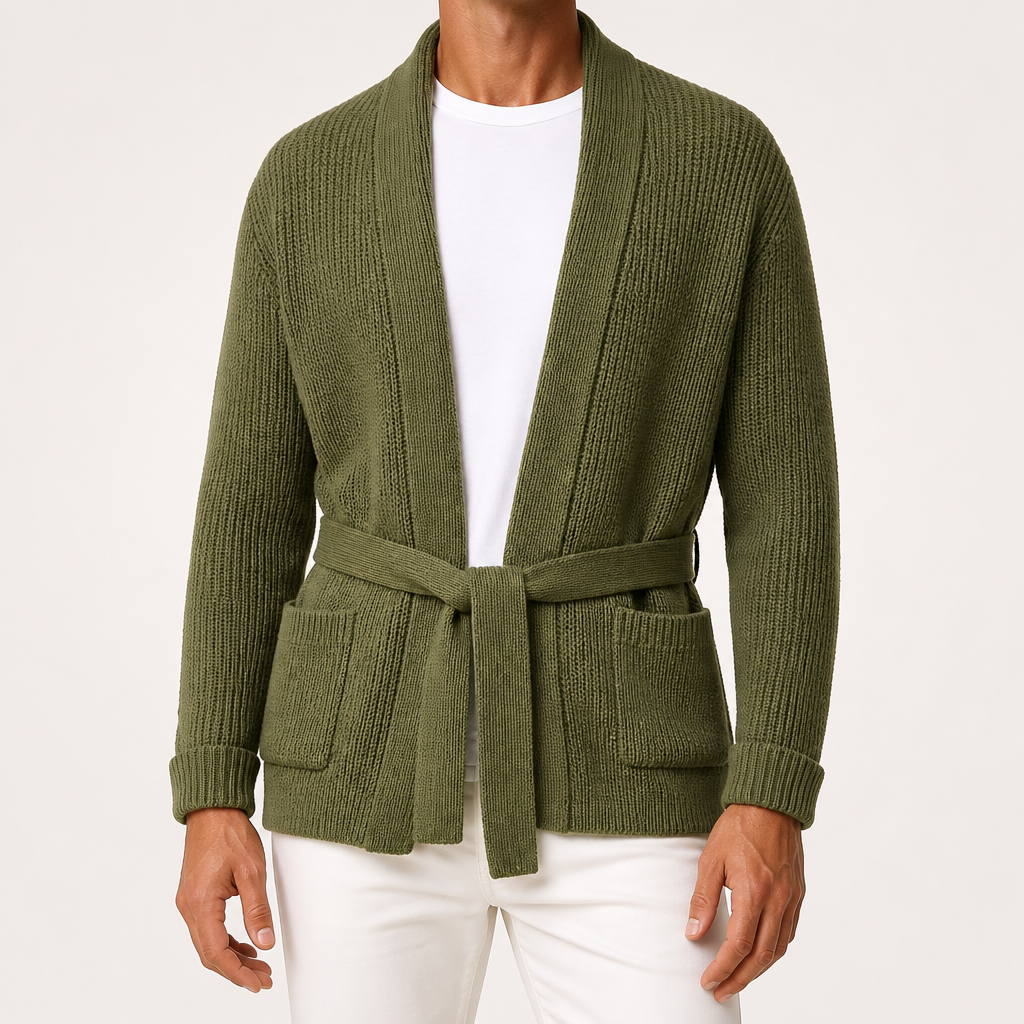 Thaddeus | Mens Knitted Button Casual Warm Jumper Cardigan, Khaki