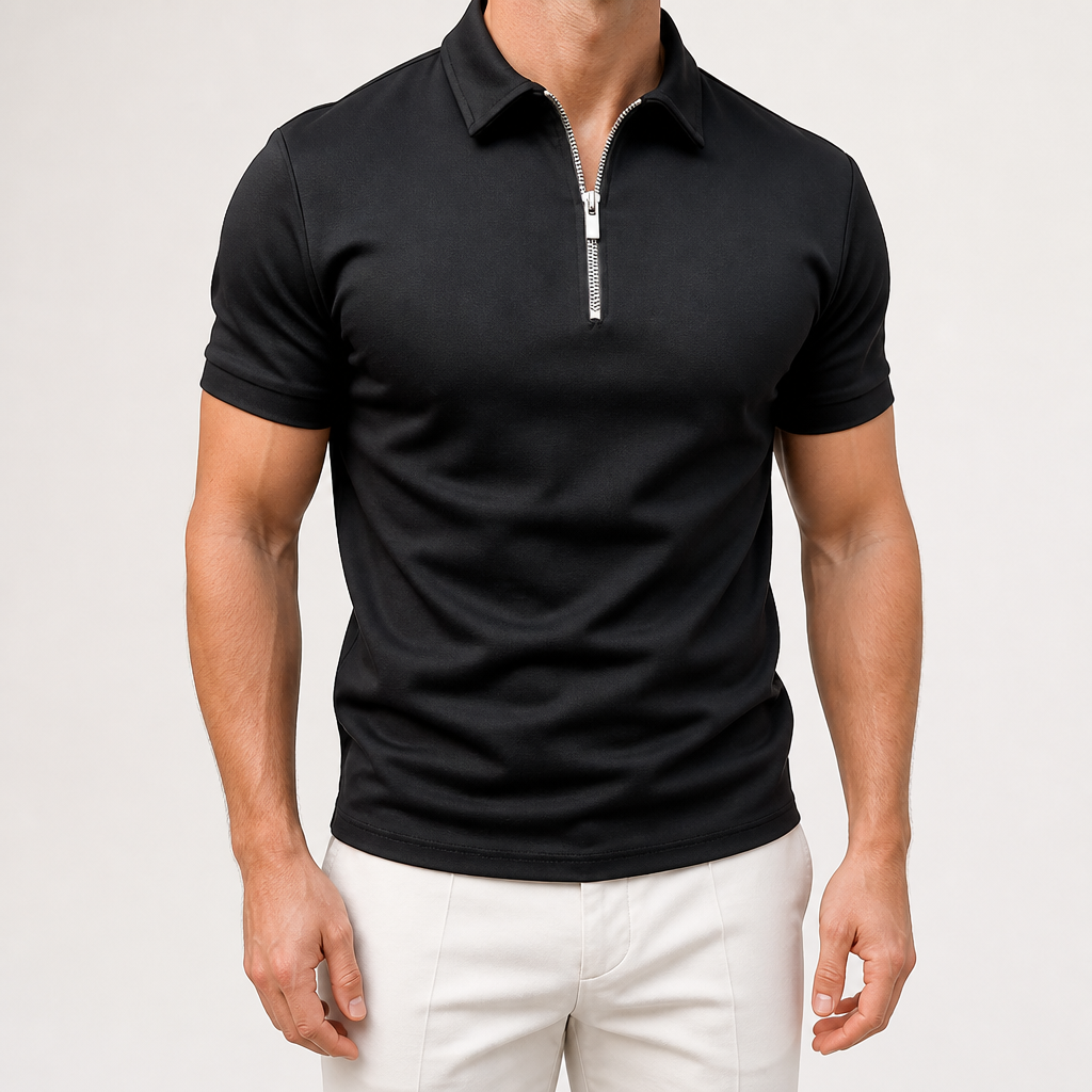 Thaddeus | Mens Polo Shirt Short Sleeve Casual Cotton Polo, Black