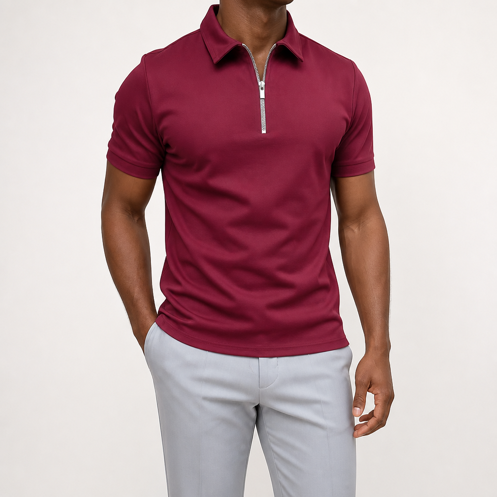 Thaddeus | Mens Polo Shirt Short Sleeve Casual Cotton Polo, Burgundy
