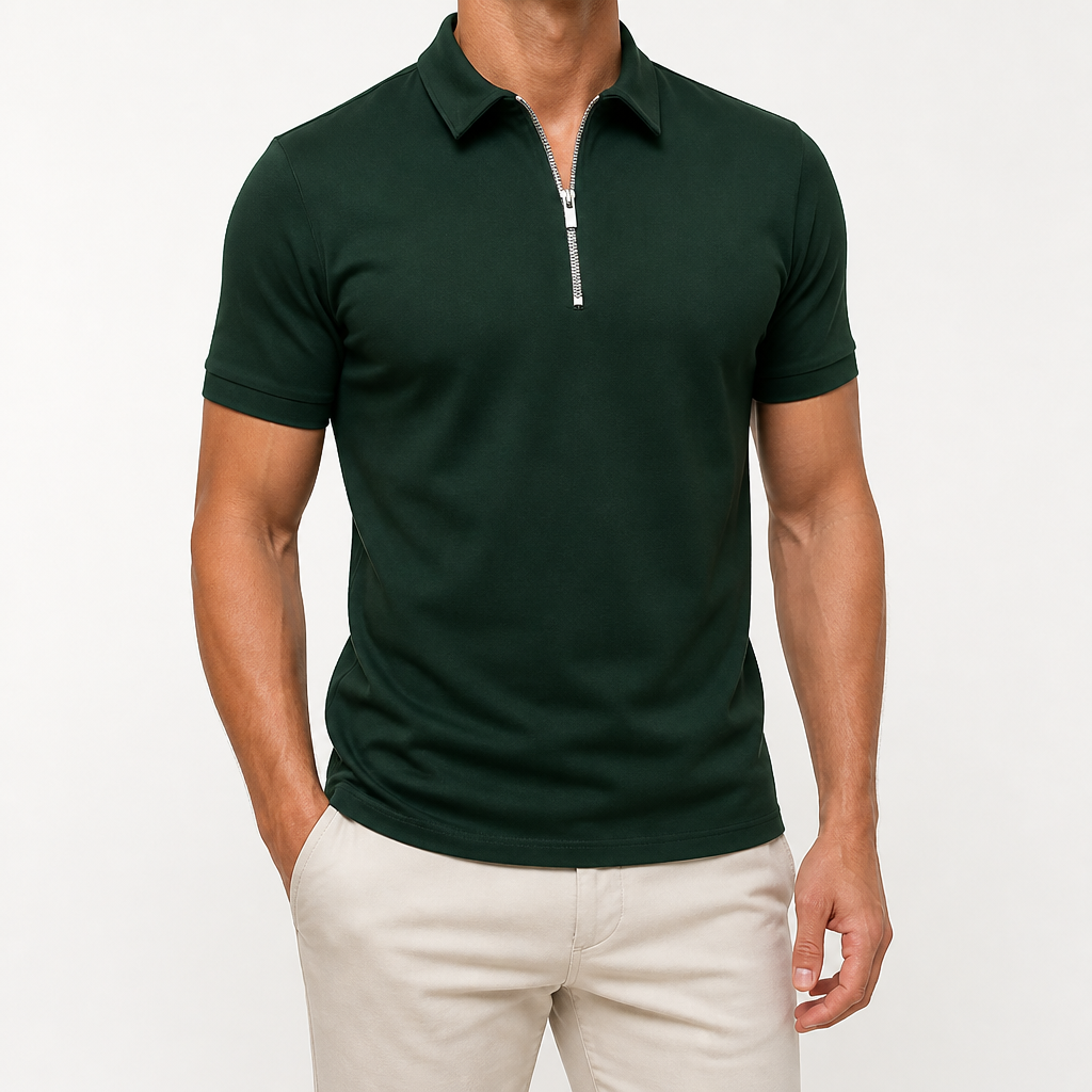 Thaddeus | Mens Polo Shirt Short Sleeve Casual Cotton Polo, Dark Green