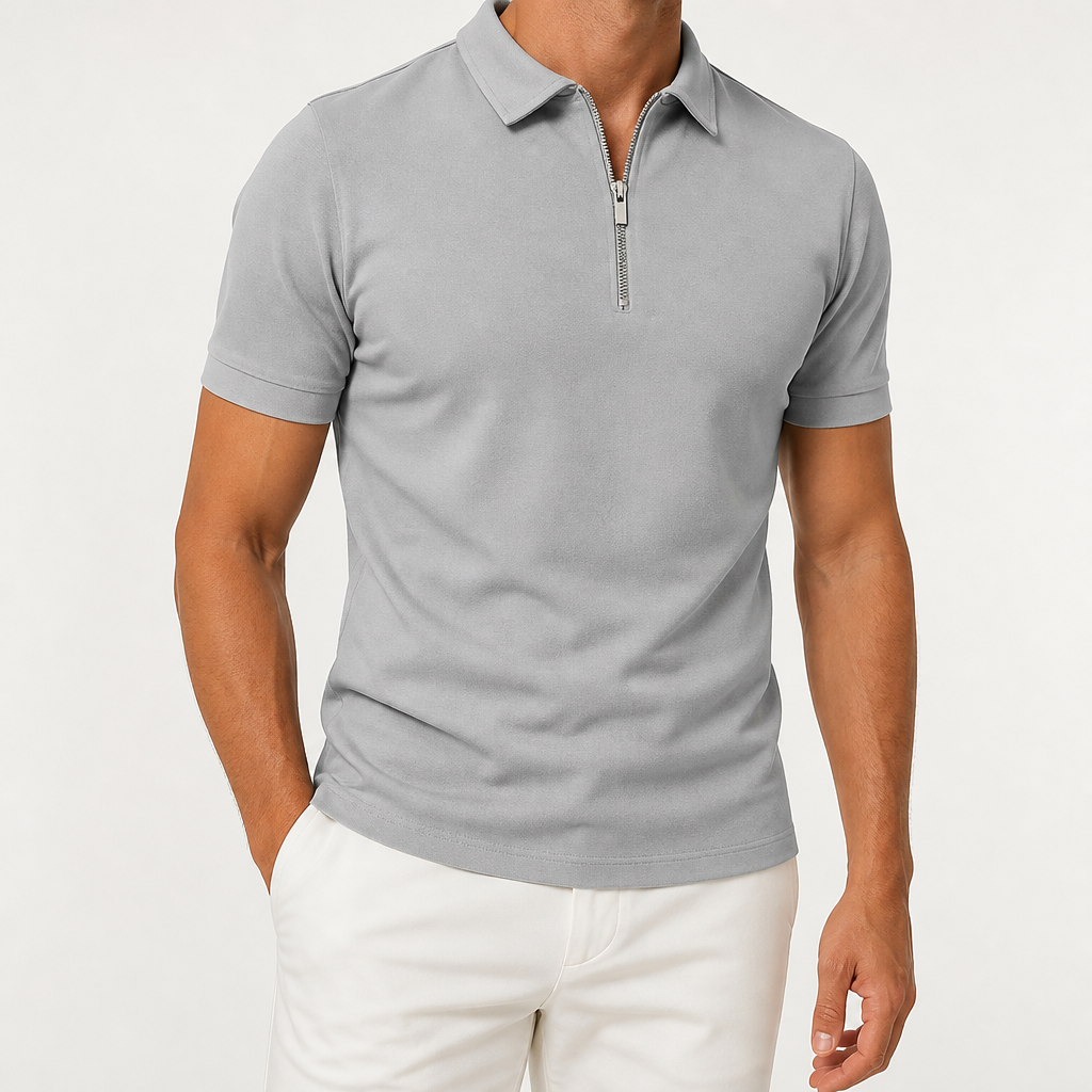 Thaddeus | Mens Polo Shirt Short Sleeve Casual Cotton Polo, Grey