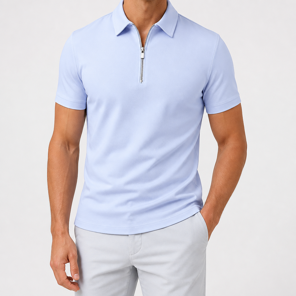 Thaddeus | Mens Polo Shirt Short Sleeve Casual Cotton Polo, Light Blue