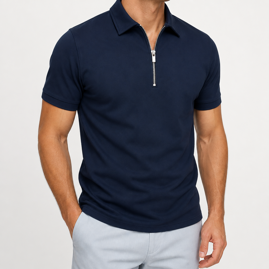 Thaddeus | Mens Polo Shirt Short Sleeve Casual Cotton Polo, Navy Blue