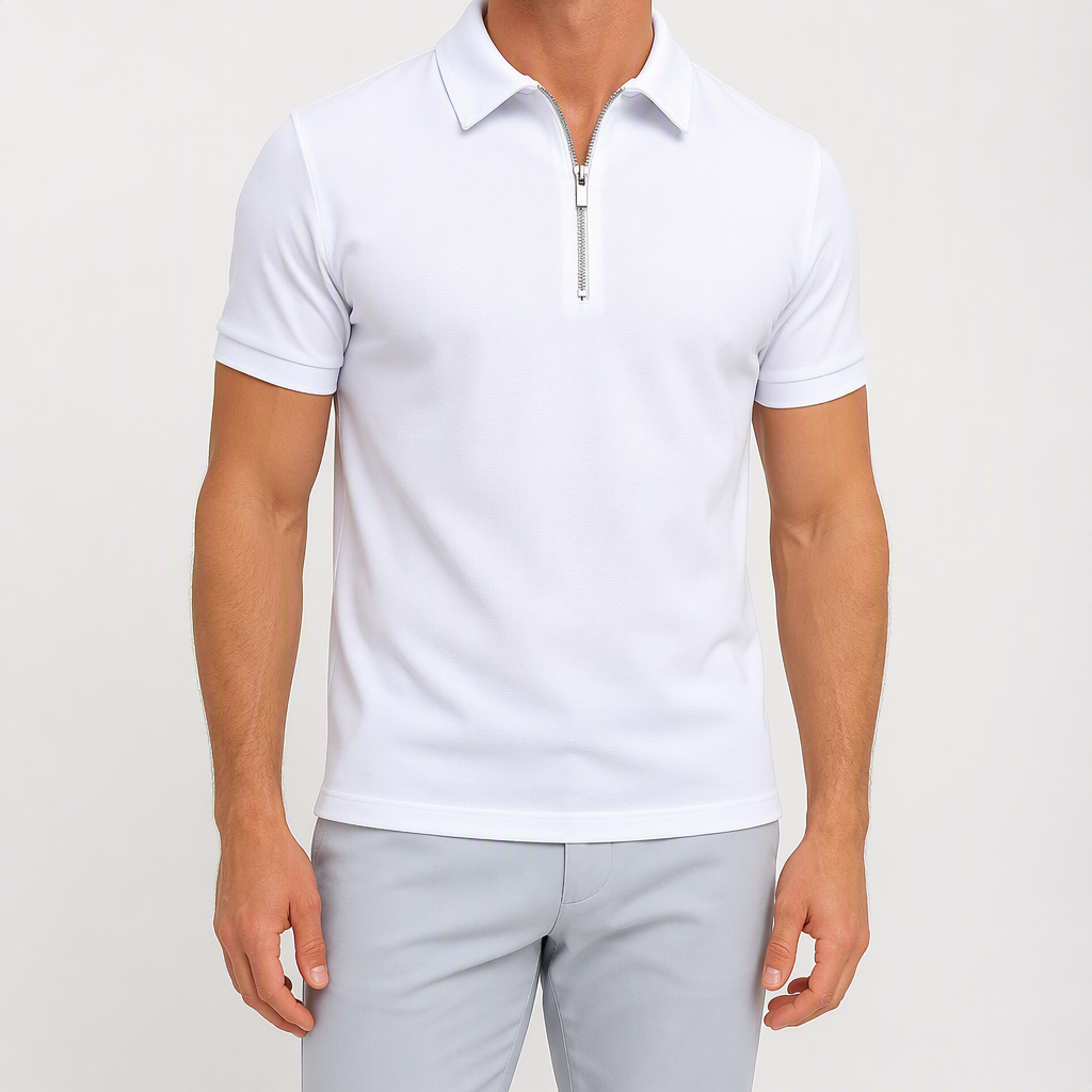 Thaddeus | Mens Polo Shirt Short Sleeve Casual Cotton Polo, White