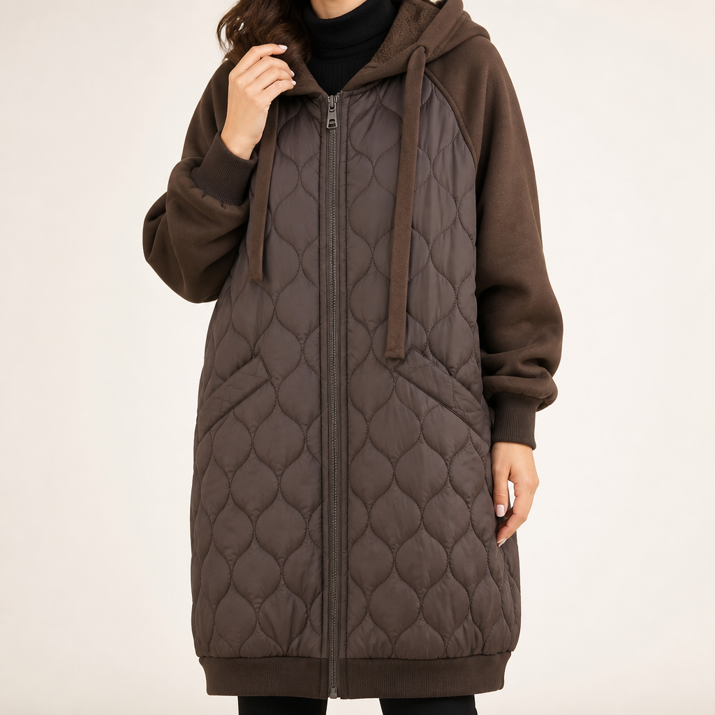 Thaddeus | Womens Puffer Jacket Hooded Down Padded Warm Winter Coat, Brown