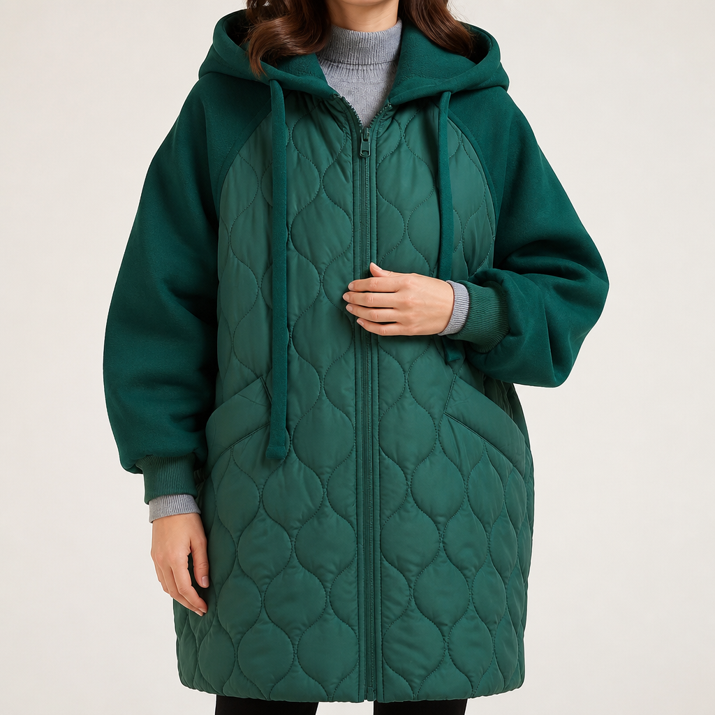 Thaddeus | Womens Puffer Jacket Hooded Down Padded Warm Winter Coat, Dark Green