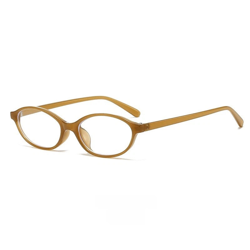 Thalia | Womens Small Oval Retro Sunglasses - Amber / Clear Lens
