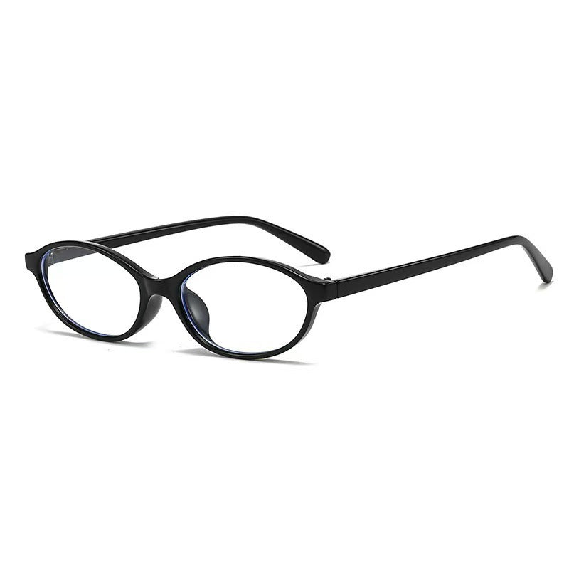Thalia | Womens Small Oval Retro Sunglasses - Black / Clear Lens