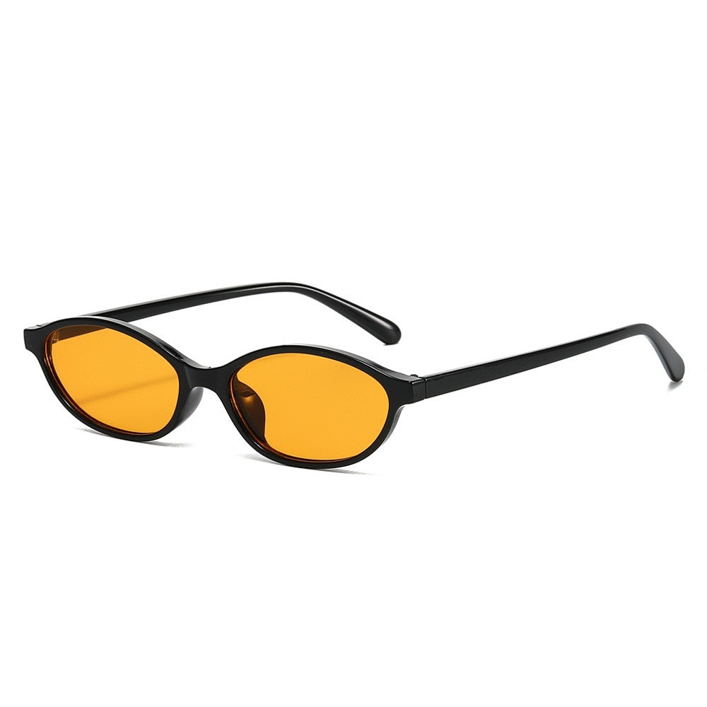 Thalia | Womens Small Oval Retro Sunglasses - Black / Orange Lens