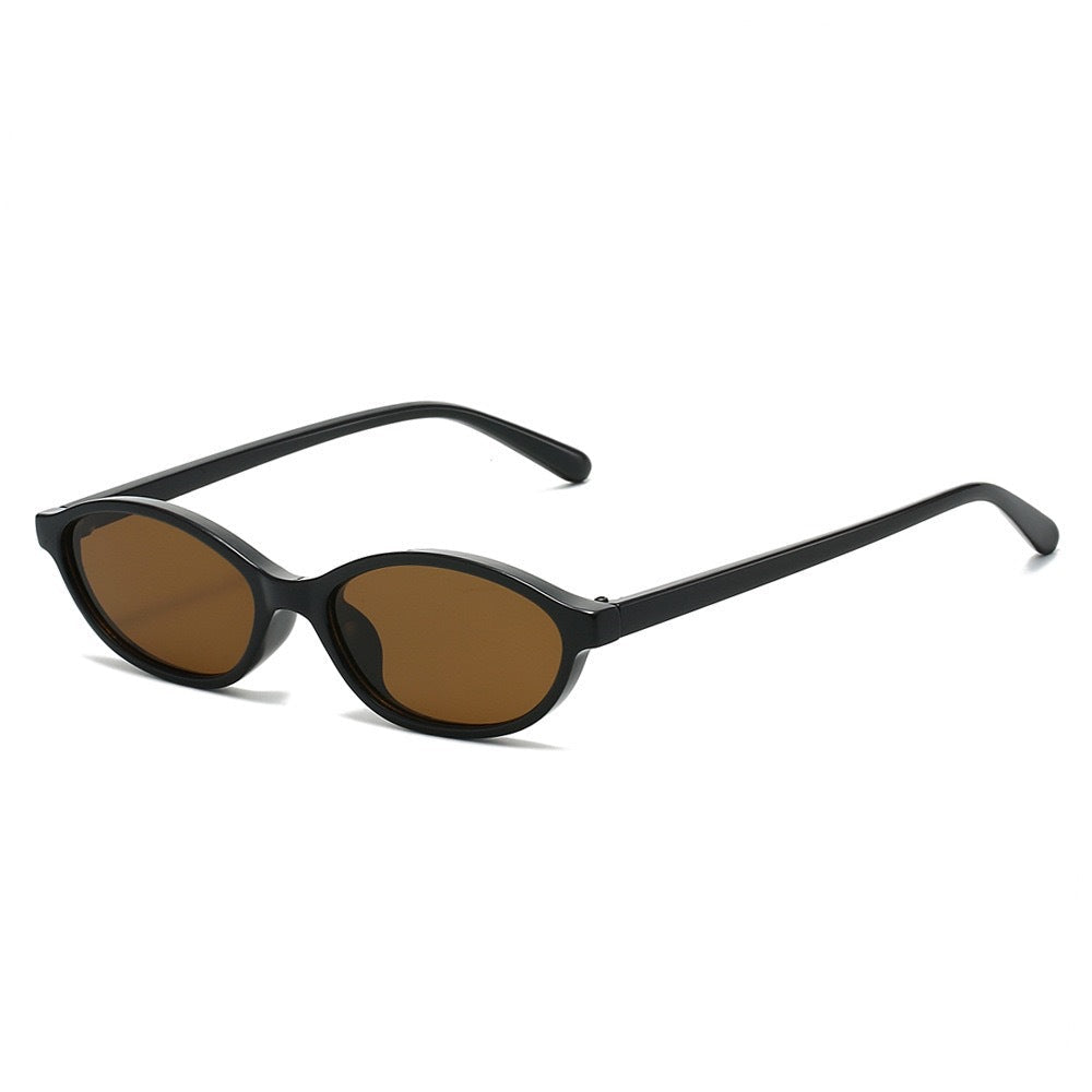 Thalia | Womens Small Oval Retro Sunglasses - Black / Tea Lens