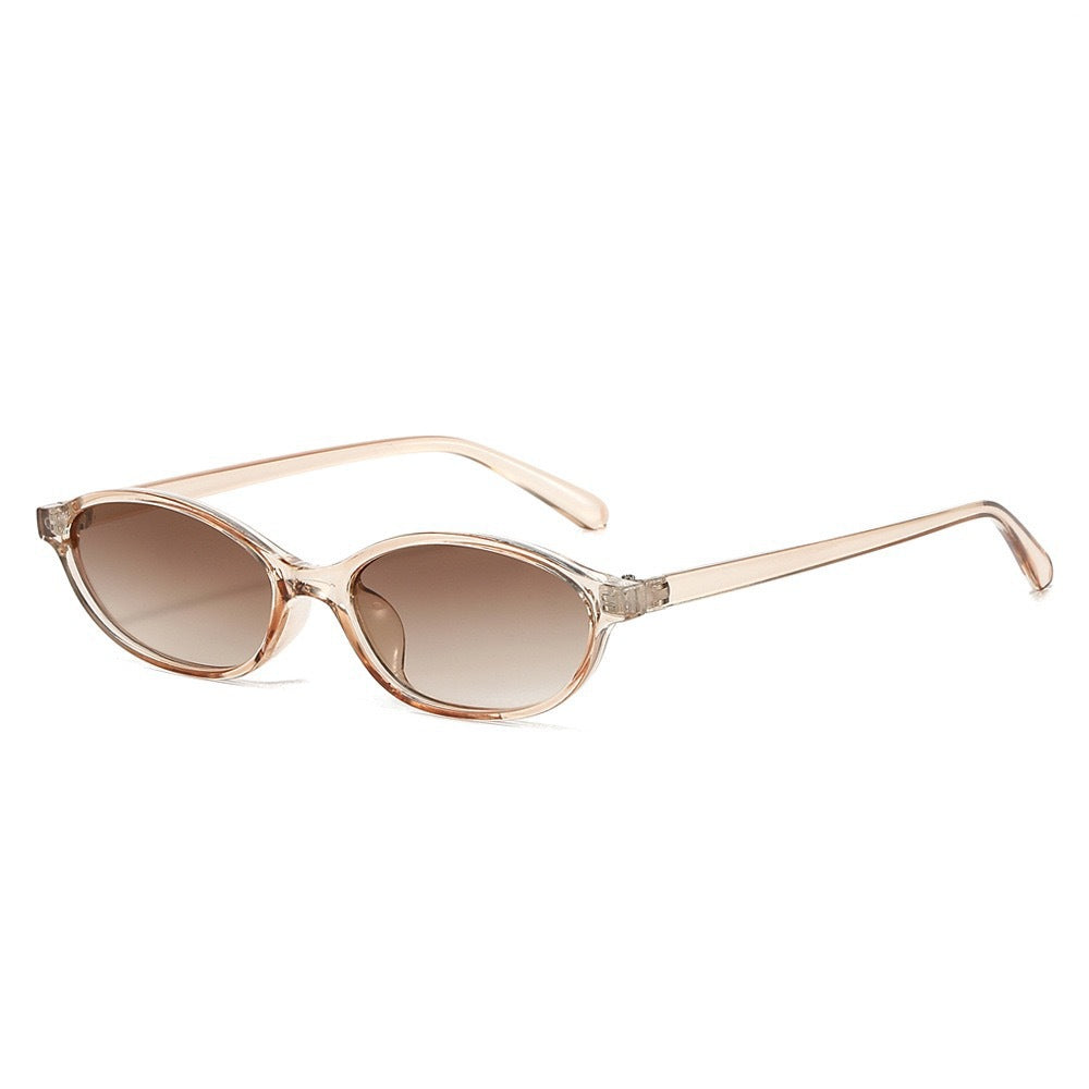 Thalia | Womens Small Oval Retro Sunglasses - Champagne / Tea Lens