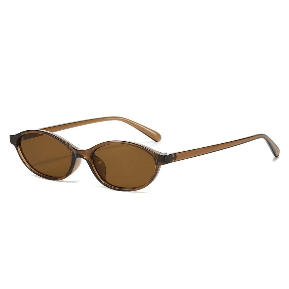 Thalia | Womens Small Oval Retro Sunglasses - Dark Tea / Tea Lens