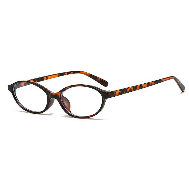 Thalia | Womens Small Oval Retro Sunglasses - Leopard / Clear Lens