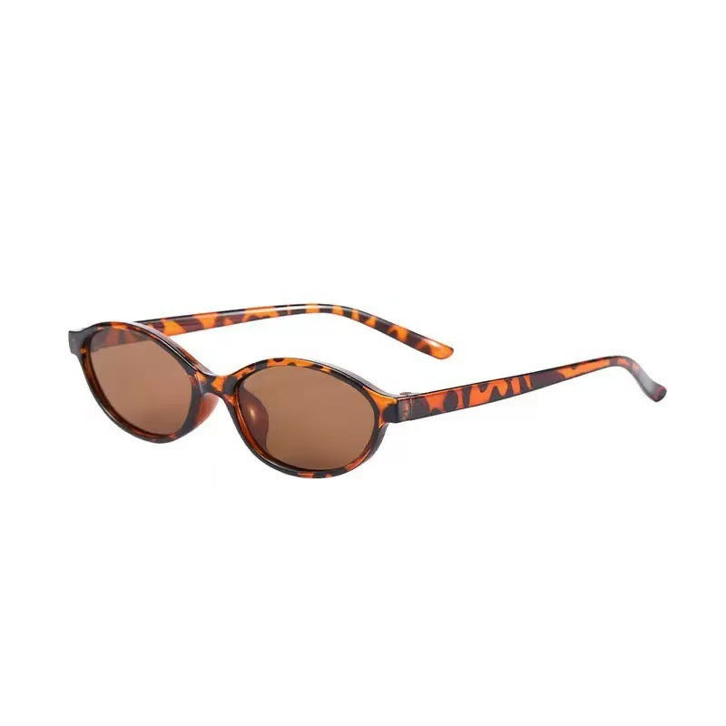 Thalia | Womens Small Oval Retro Sunglasses - Leopard / Tea Lens
