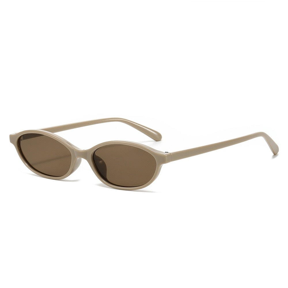 Thalia | Womens Small Oval Retro Sunglasses - Milk White / Tea Lens