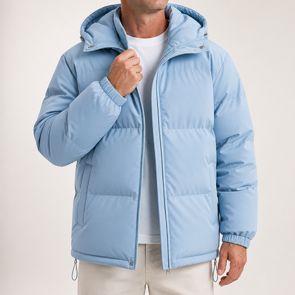 Theobald | Mens Puffer Hooded Winter Warm Loose Padded Jacket, Moonlight Blue