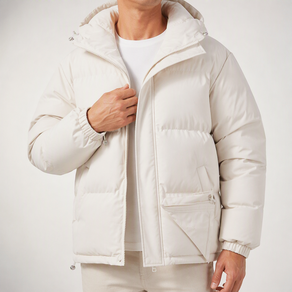 Theobald | Mens Puffer Hooded Winter Warm Loose Padded Jacket, White