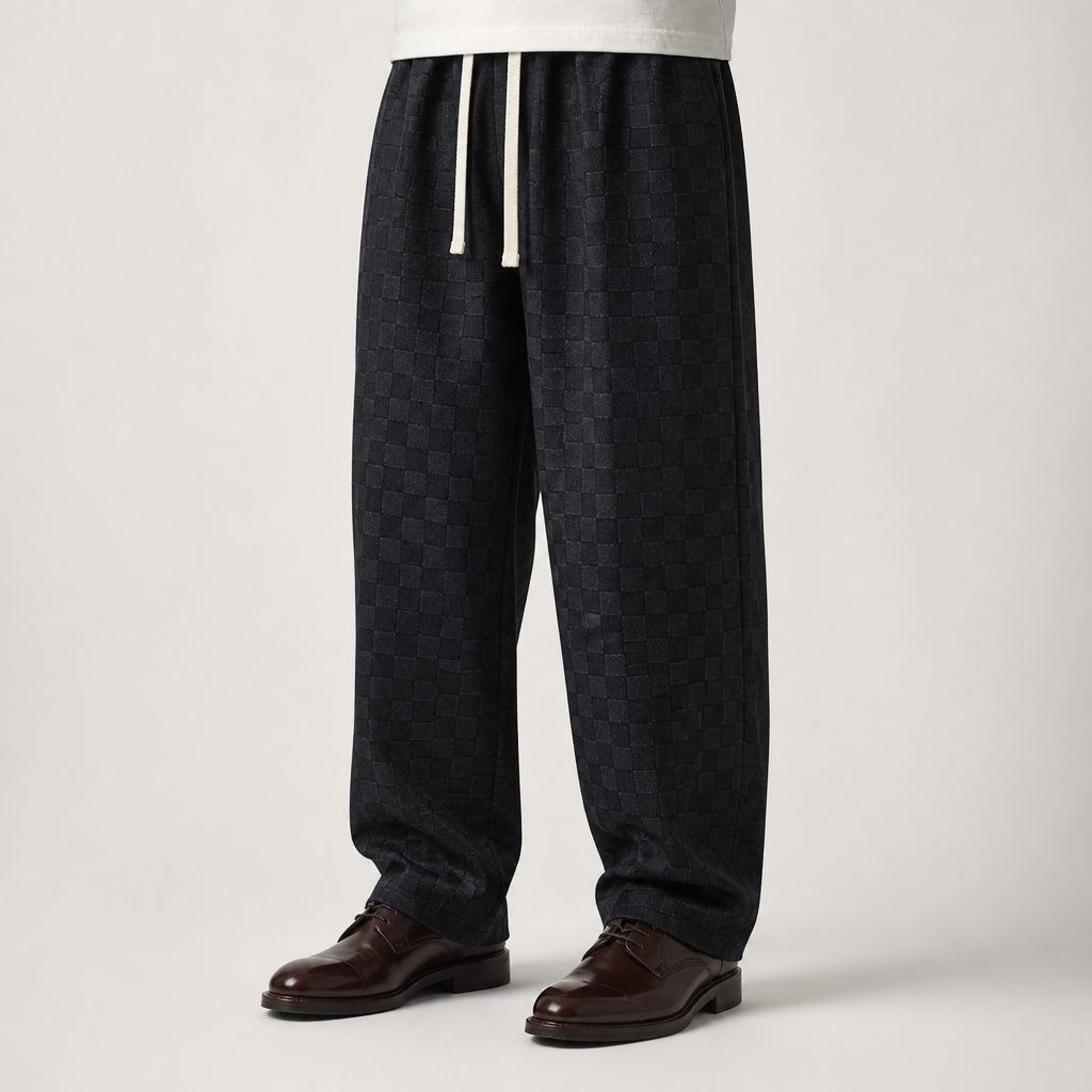 Tiberius | Mens Corduroy Wide Leg Straight Loose Casual Trousers, Black