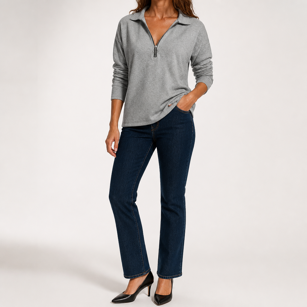 Tilly | Womens Quarter Zip Knitted Jumper, Grey