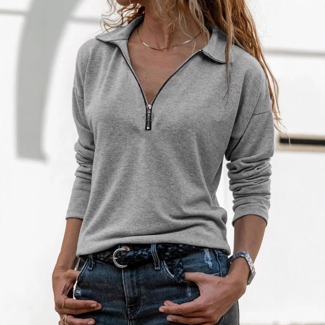 Tilly | Womens Quarter Zip Knit Sweater, Grey