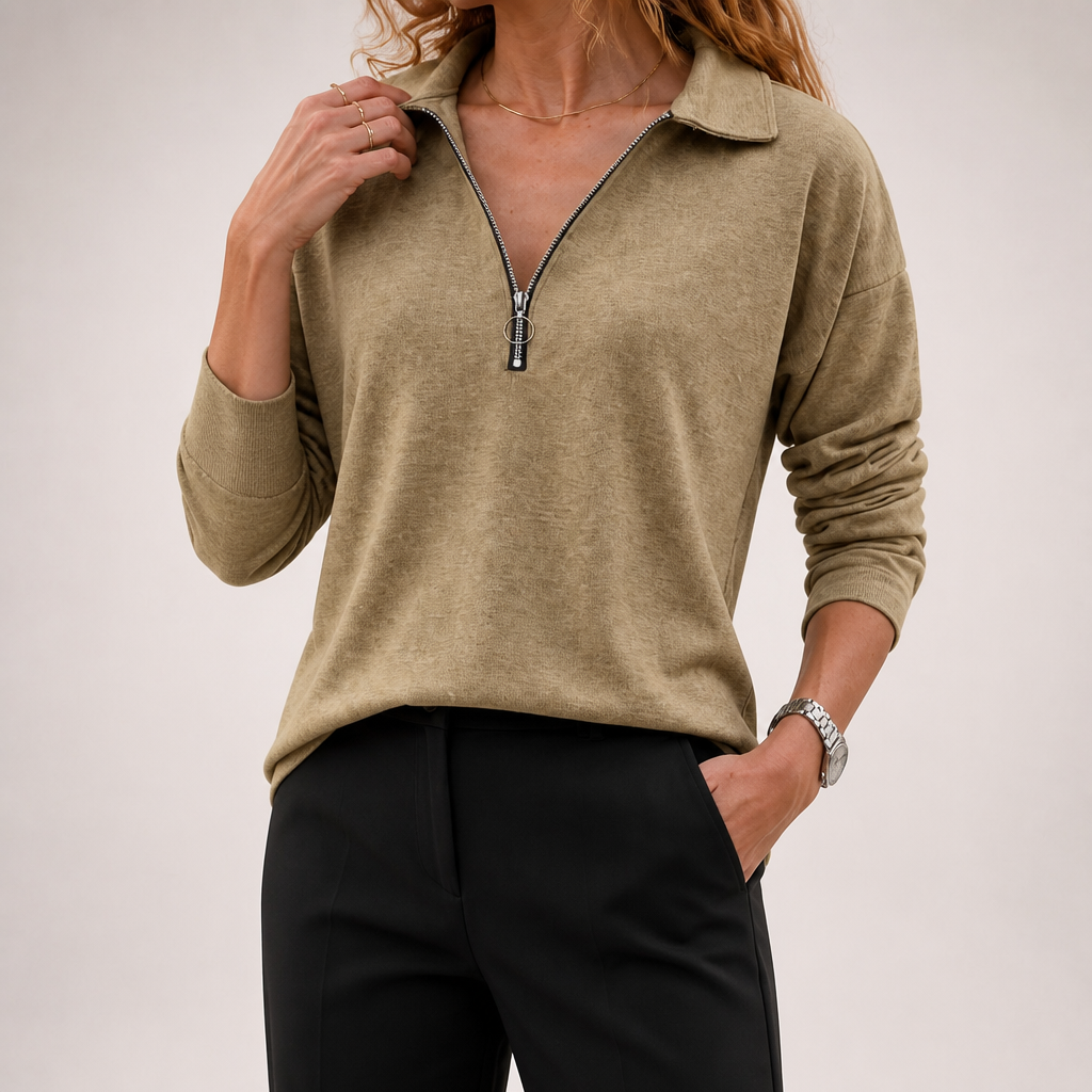 Tilly | Womens Quarter Zip Knitted Jumper, Khaki