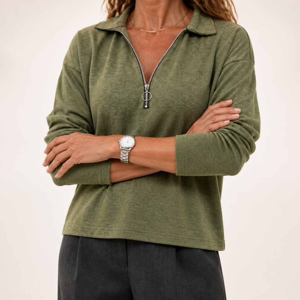 Tilly | Womens Quarter Zip Knitted Jumper, Military Green
