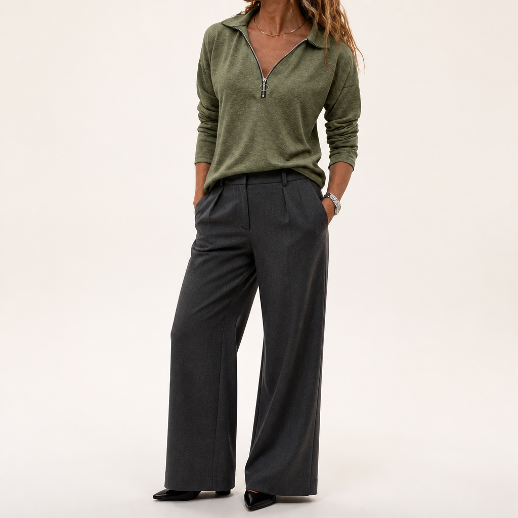 Tilly | Womens Quarter Zip Knitted Jumper, Military Green