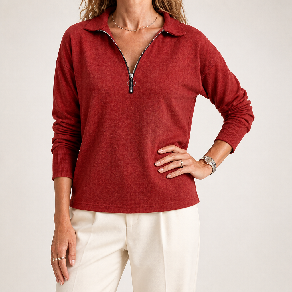 Tilly | Womens Quarter Zip Knitted Jumper, Wine Red