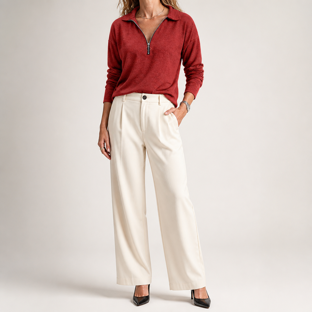 Tilly | Womens Quarter Zip Knitted Jumper, Wine Red