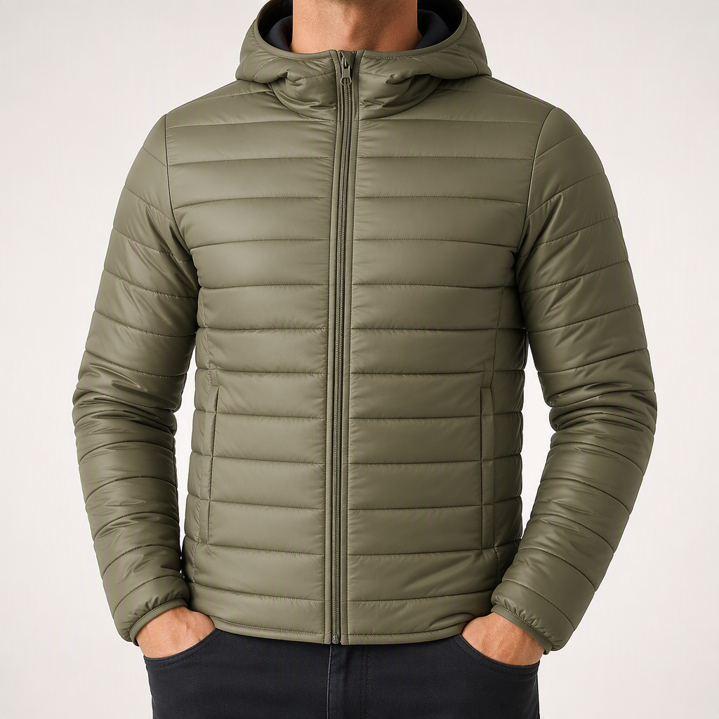 Tobias | Mens Hooded Padded Cotton Winter Light Jacket, Army Green