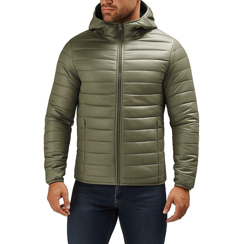Tobias | Mens Hooded Padded Cotton Winter Light Jacket - Army Green