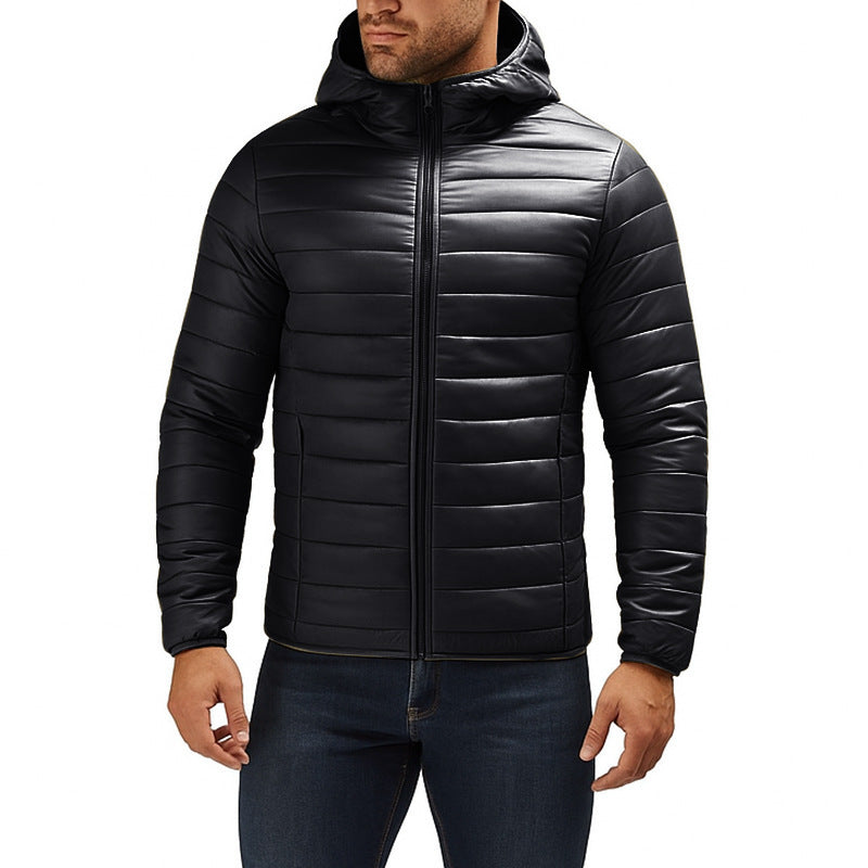 Tobias | Mens Hooded Padded Cotton Winter Light Jacket - Black
