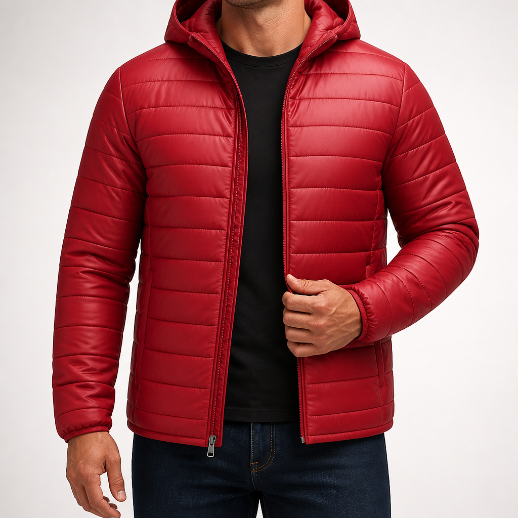 Tobias | Mens Hooded Padded Cotton Winter Light Jacket, Burgundy