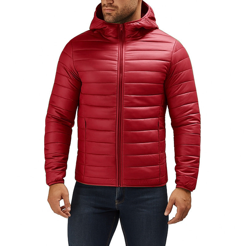 Tobias | Mens Hooded Padded Cotton Winter Light Jacket - Burgundy