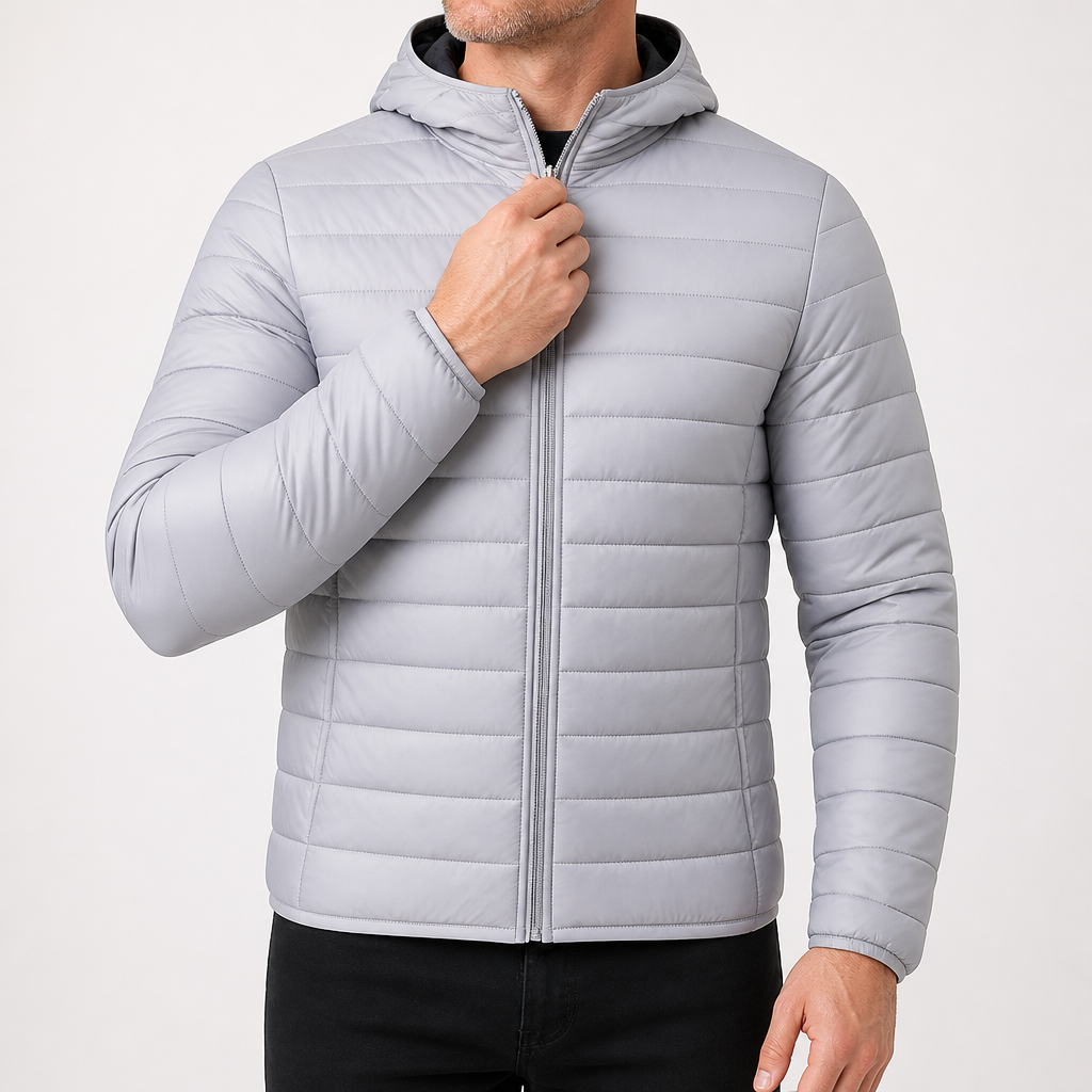 Tobias | Mens Hooded Padded Cotton Winter Light Jacket, Light Grey