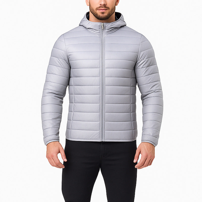 Tobias | Mens Hooded Padded Cotton Winter Light Jacket - Light Grey