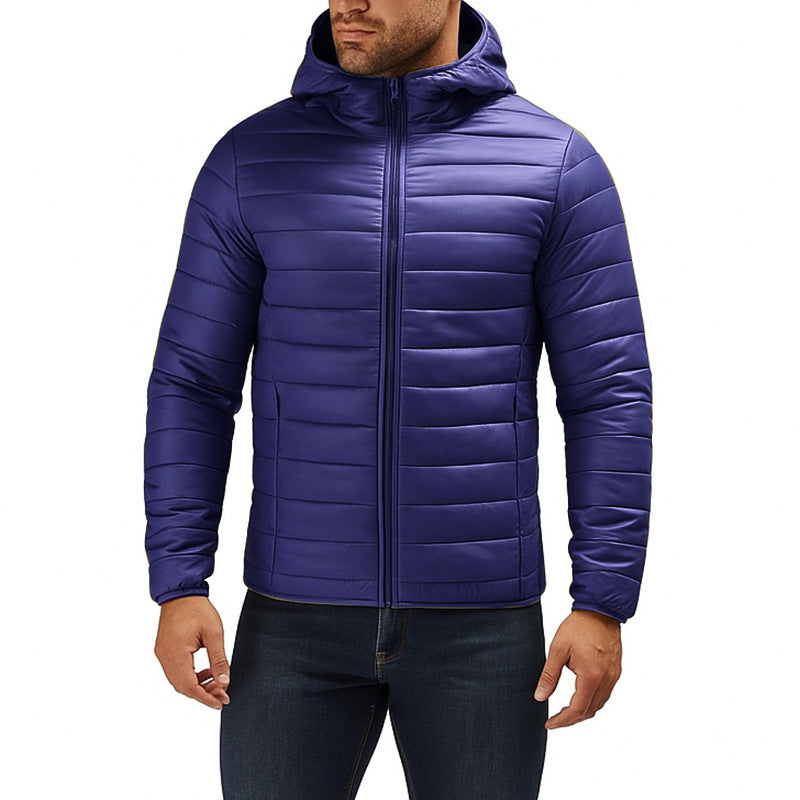 Tobias | Mens Hooded Padded Cotton Winter Light Jacket - Navy Blue