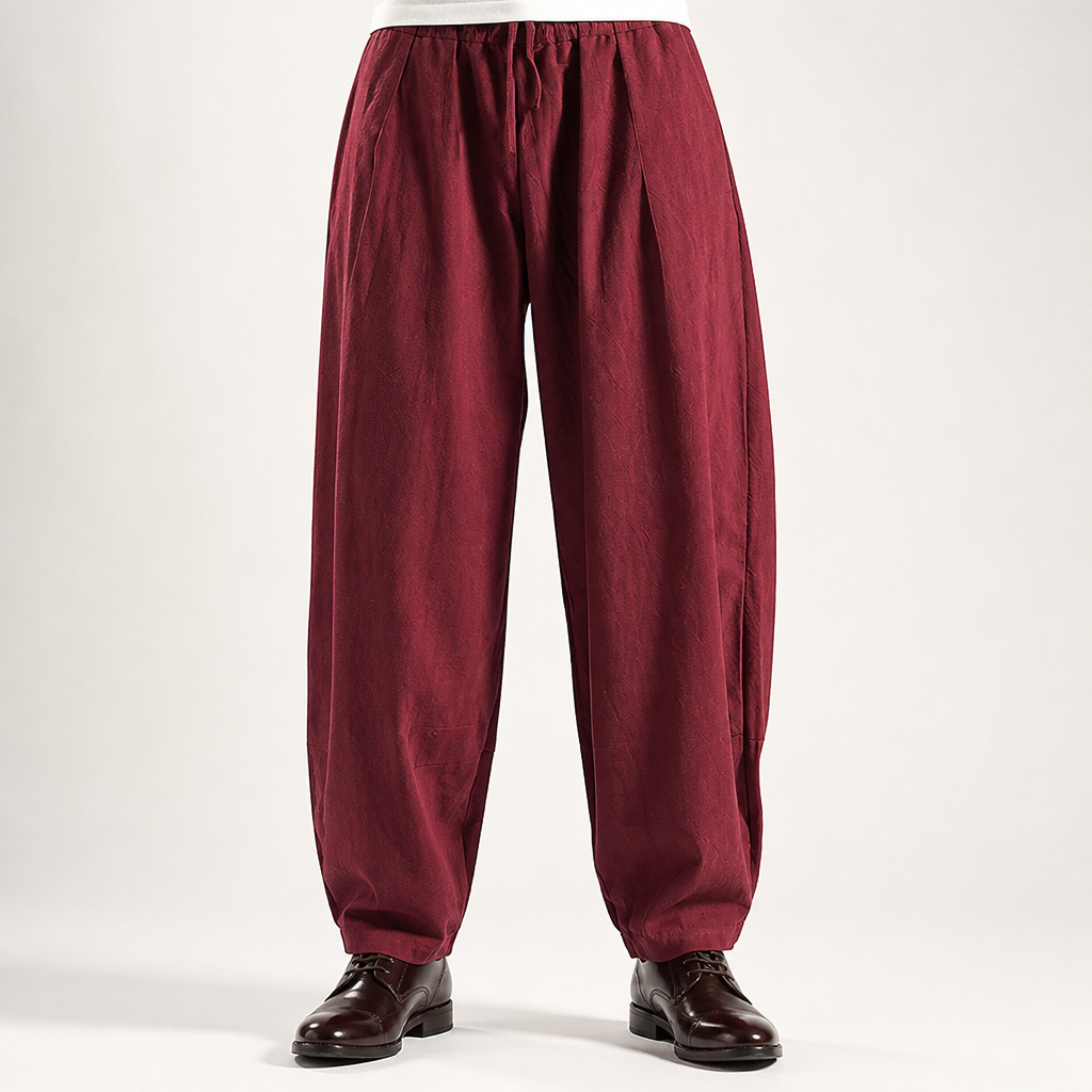 Torin | Mens Wide Leg Linen Loose Casual Cotton Trousers, Red