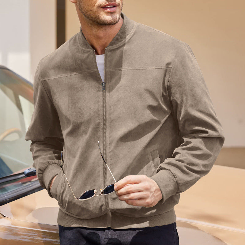 Tremaine | Mens Suede Stand Collar Zip Bomber Jacket Coat - 2